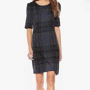 Betsey Johnson Plaid‎ Short Sleeve Asymmetrical Hem Dress Blue Grey Size 12
